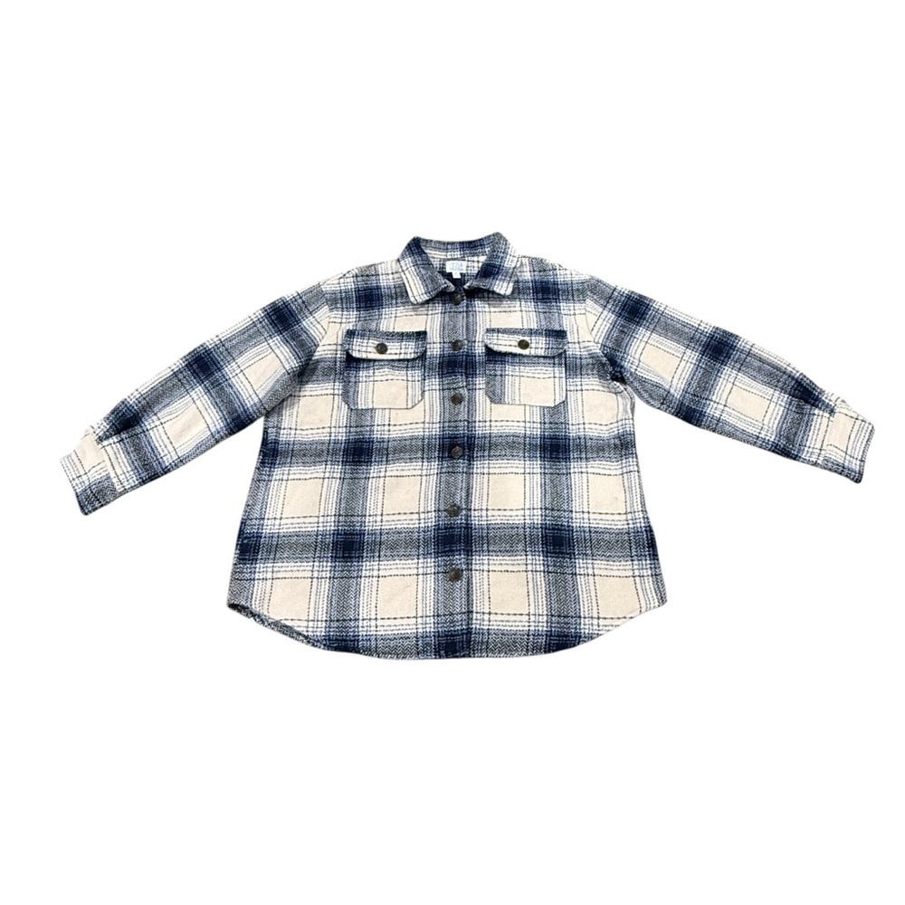 Time and Tru Blue White Plaid Flannel Button Down Shirt Size XL Women’s